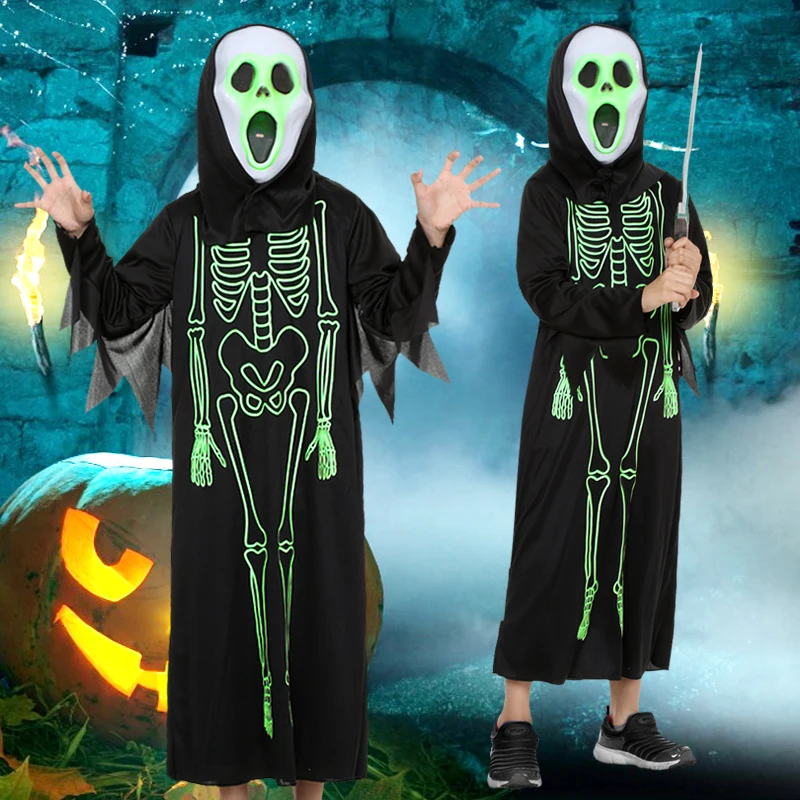 kid adult black night Luminous Skeleton Cloak costume Ghosts Zombie Vampire Demon Devil Unisex Halloween Cosplay costume mask 
kid adult black night Luminous Skeleton Cloak costume Ghosts Zombie Vampire Demon Devil Unisex Halloween Cosplay costume mask
