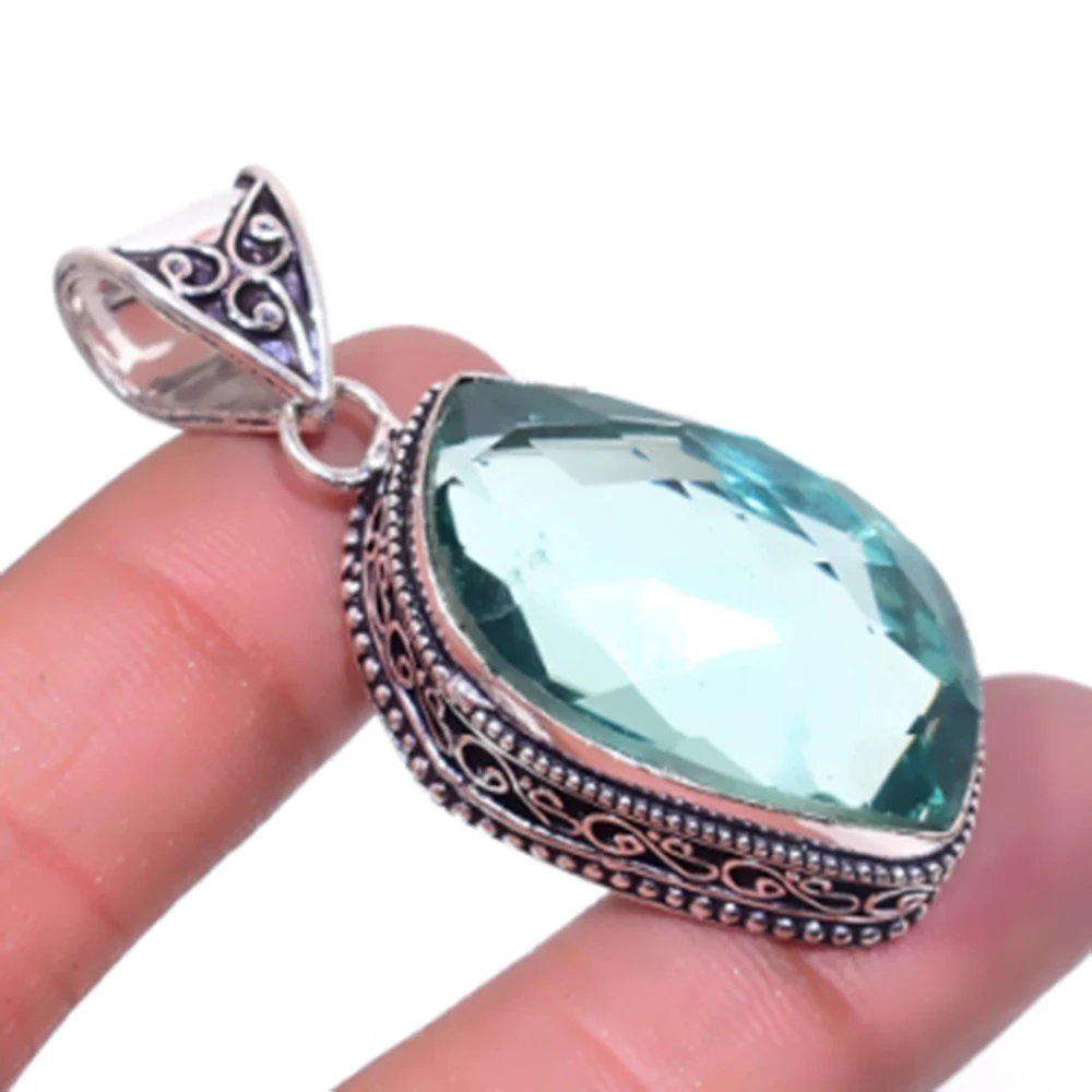 Blue Topas Pendant Silver Overlay over Copper, USA Size 48mm , P6489