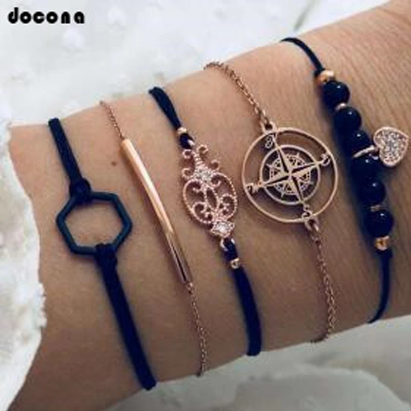 Docona Vintage Black Rope Beaded Heart Compass Crystal Bracelets Bangle Set For Women Boho Geometry Square Pendant Jewelry 7055
Docona Vintage Black Rope Beaded Heart Compass Crystal Bracelets Bangle Set For Women Boho Geometry Square Pendant Jewelry 7055