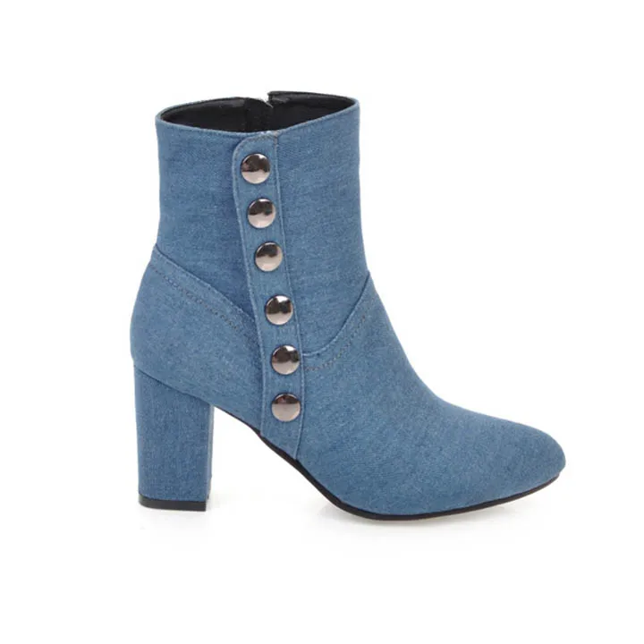 New Women Boots Plus Size 34-43 Women Fashion Shoes Autumn Winter Denim Thick Heel Ankle Boots Casual Shoes Woman Zip High Heels (9)