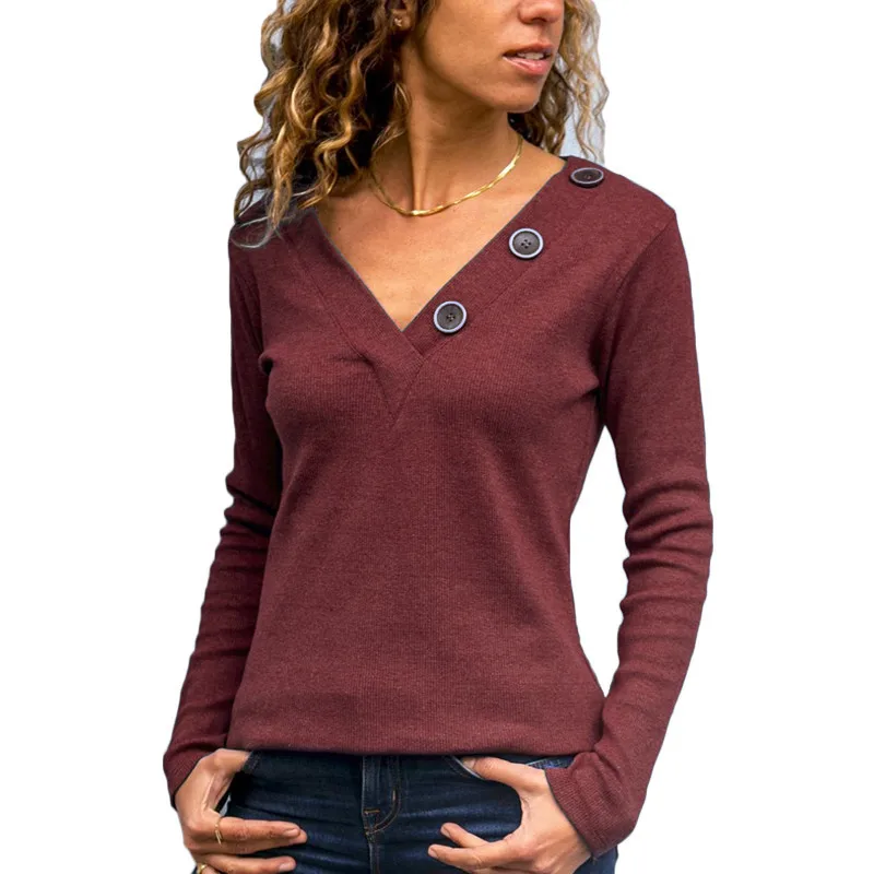 2019 Summer Spring Solid Women Slim T-shirt Black White Khaki Long Sleeve T shirt V-neck Buttons Sexy Top
2019 Summer Spring Solid Women Slim T-shirt Black White Khaki Long Sleeve T shirt V-neck Buttons Sexy Top