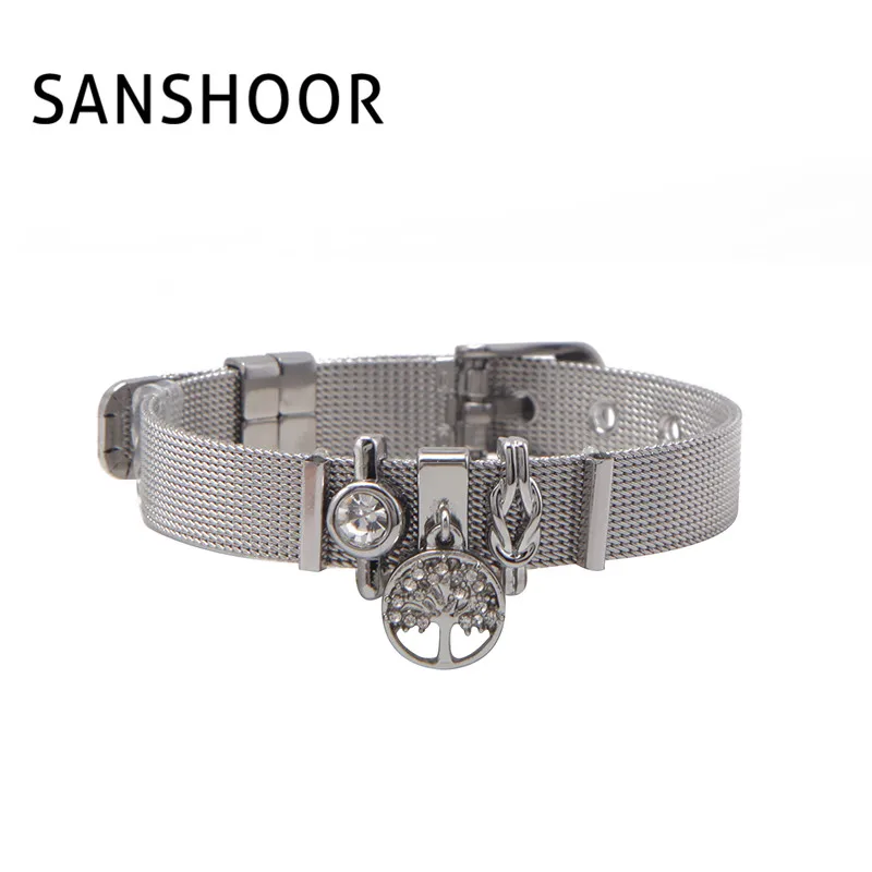 SANSHOOR Stainless Steel Mesh Bracelet with Tree of life Dangle charms silver color for Women as gift mixed 9 style
SANSHOOR Stainless Steel Mesh Bracelet with Tree of life Dangle charms silver color for Women as gift mixed 9 style