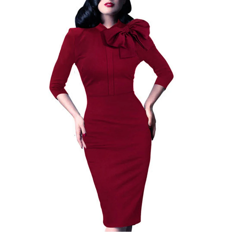 Vintage Women Autumn Elegant 1950s Retro Rockabilly Front Bow Party Formal Business Work Bodycon Sheath Pencil Dress B244
Vintage Women Autumn Elegant 1950s Retro Rockabilly Front Bow Party Formal Business Work Bodycon Sheath Pencil Dress B244