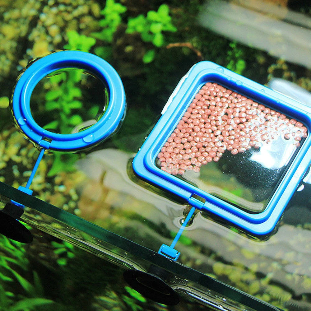 

New Aquarium Feeding Ring Fish Tank Station Floating Food Tray Feeder Square Circle Accessory Water Plant Buoyancy Suction Cup