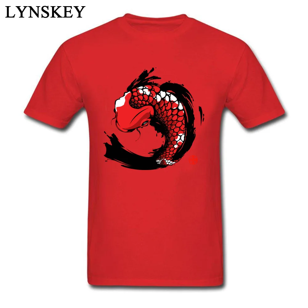 T Shirts Short Sleeve Casual Wholesale Red Koi Round Collar Cotton Men Summer Fall Tops Shirts Casual Clothing Shirt Red Koi red