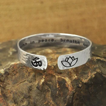 Custom Cuff Bracelet, Secret Message Bracelet, Yoga Jewelry,Lotus Flower, OM,inspiration Engraved Name,hand stamped unique gift
Custom Cuff Bracelet, Secret Message Bracelet, Yoga Jewelry,Lotus Flower, OM,inspiration Engraved Name,hand stamped unique gift