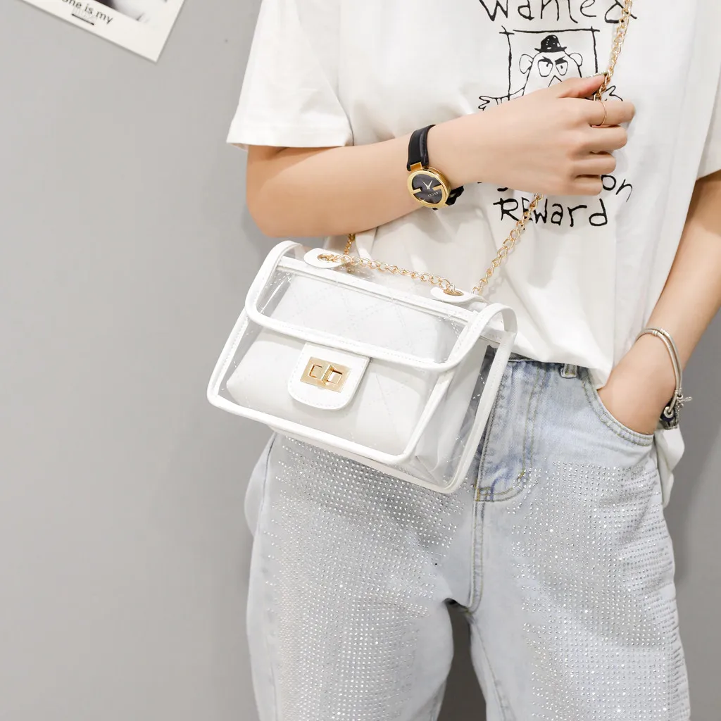 Women bag Leather Transparent Hasp Chain candy Cute Waterproof flap Bags ladies Crossbody Messenger shoulder Dress white handbag
Women bag Leather Transparent Hasp Chain candy Cute Waterproof flap Bags ladies Crossbody Messenger shoulder Dress white handbag
