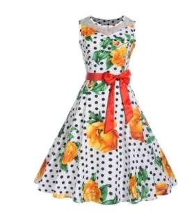 

Women Summer Marilyn Monroe Style 50s 60s Swing Vintage Retro Dress Pinup Prom Ball Polka Dots Rockabilly Printed Floral Dress