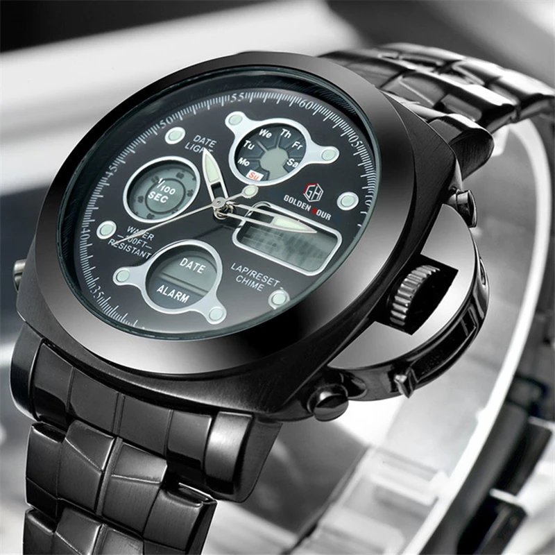 Hot Sales Origina Brand GOLED HOUR All Black Steel Shark Style Quartz Watch Men Analog Digital Watches Men's Relogio Masculino
Hot Sales Origina Brand GOLED HOUR All Black Steel Shark Style Quartz Watch Men Analog Digital Watches Men's Relogio Masculino