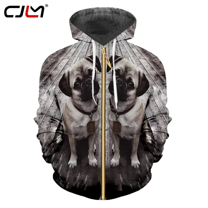 

CJLM Man Large Size Cheapest Animal Zip Hoodies 3D Full Printed Gray Dog Men's Loose Spandex Zipper Coat Direct Selling
