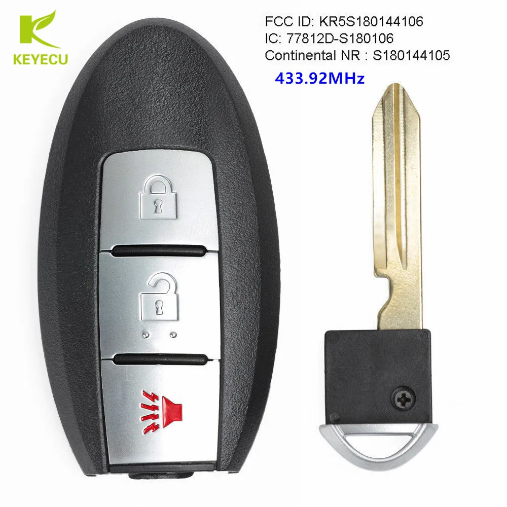 KEYECU Replacement Smart Remote Car Key Fob 2+1 Button 433.92MHz PCF7945 for Nissan Rouge 2014 2015 2016 2017 S180144105
KEYECU Replacement Smart Remote Car Key Fob 2+1 Button 433.92MHz PCF7945 for Nissan Rouge 2014 2015 2016 2017 S180144105