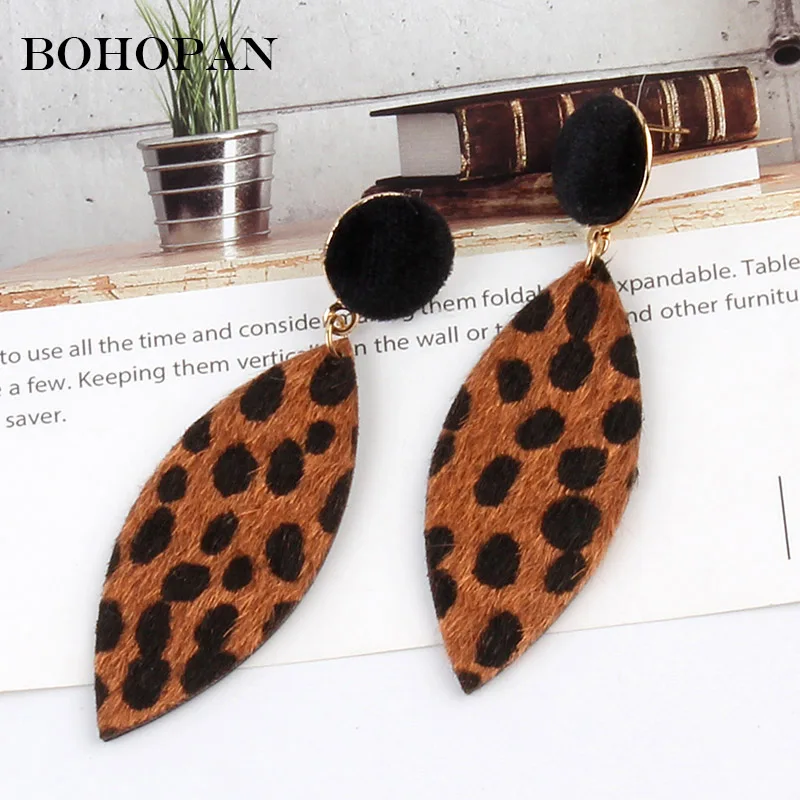 

Fashion Vintage Velvet Drop Earrings Long Leaves Dangle Geometric Leopard print Earrings Female Charm Jewelry Party oorbellen