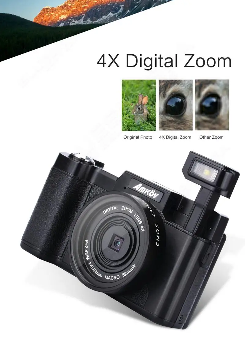 AMKOV 1080P AMK-R2 24MP HD Digital SLR Camera Camcorder+Macro Lens Recording 4x Zoom 3.0" TFT