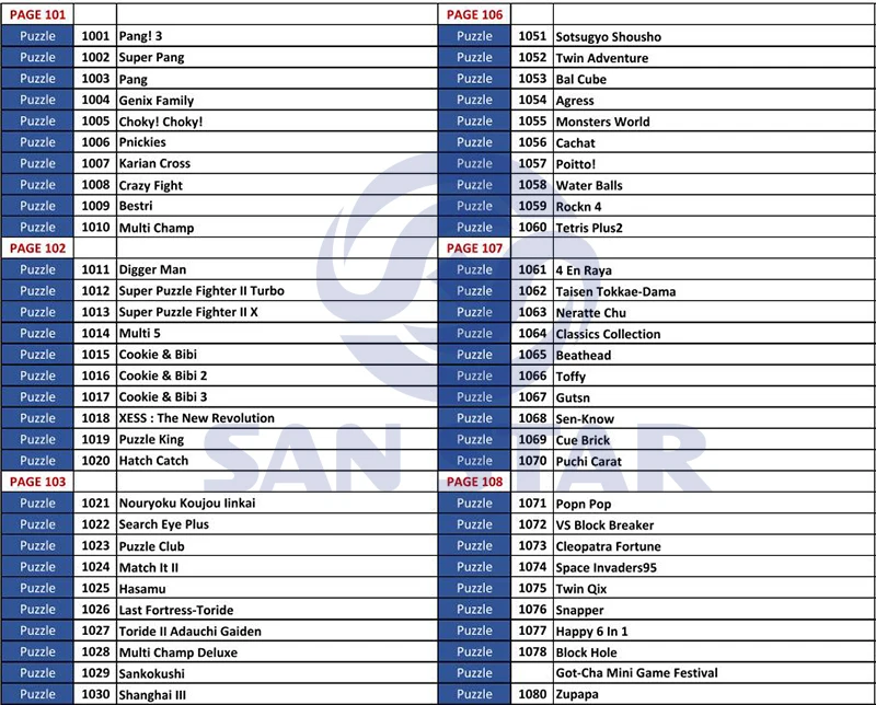 game list 21 w