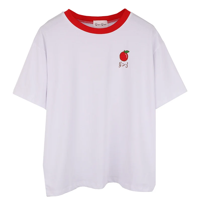 2018 New Women Summer Tops Peach Baby Fruit Embroidery T-shirt ulzzang White Short Sleeve T-shirts Female #5184
2018 New Women Summer Tops Peach Baby Fruit Embroidery T-shirt ulzzang White Short Sleeve T-shirts Female #5184