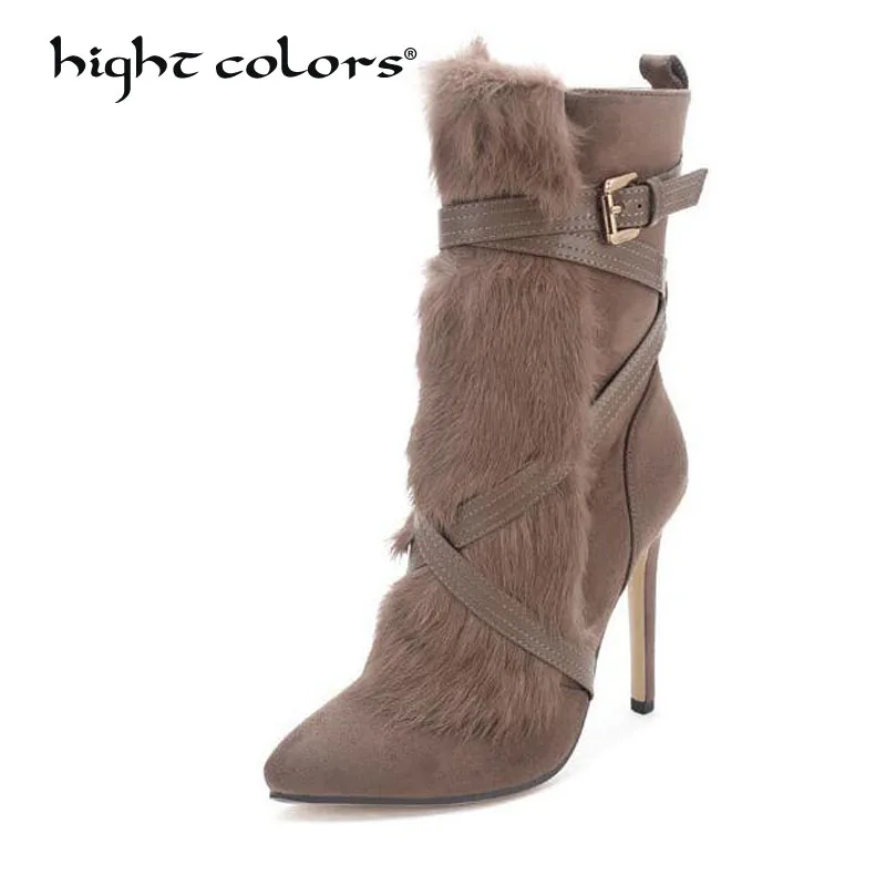 Size 35~40 Khaki Winter Rabbit's hair Shoes Woman Super High 15 cm Thin Heels Pointed Toe Mid-Calf Chelsea Boots 338-3
Size 35~40 Khaki Winter Rabbit's hair Shoes Woman Super High 15 cm Thin Heels Pointed Toe Mid-Calf Chelsea Boots 338-3