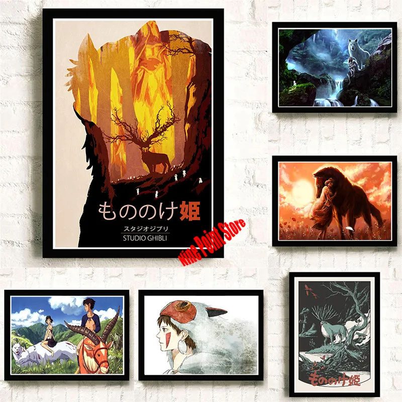 Японские бумажные плакаты Miyazaki Hayao с покрытием аниме Mononoke Hime/настенные