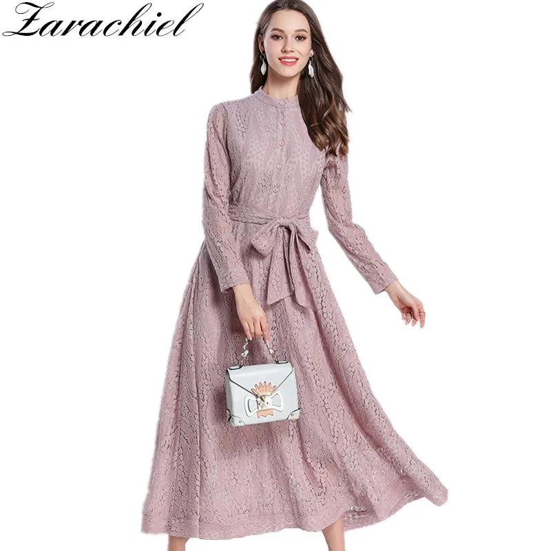 2019 New Women Lace Long Dress Spring Autumn Vintage Belt Big Swing Pleated Single-Breasted Female Maxi Dress Party Slim Dress
2019 New Women Lace Long Dress Spring Autumn Vintage Belt Big Swing Pleated Single-Breasted Female Maxi Dress Party Slim Dress