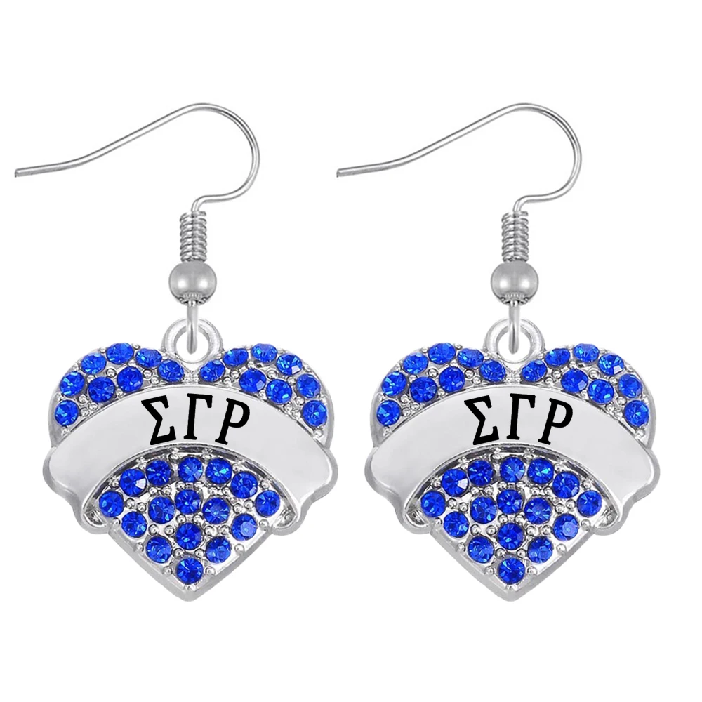 Exquisite crystal inlay metal engraving SIGMA GAMMA RHO Greek letter heart pendant earring FIT sorority society jewelry eardrop
Exquisite crystal inlay metal engraving SIGMA GAMMA RHO Greek letter heart pendant earring FIT sorority society jewelry eardrop