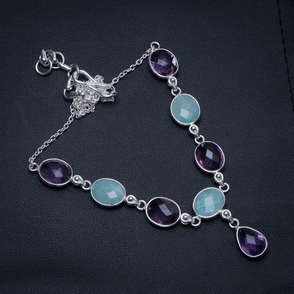 Natural Amazonite and Amethyst Handmade 925 Sterling Silver Y-Shaped Necklace 17.25" S3441
Natural Amazonite and Amethyst Handmade 925 Sterling Silver Y-Shaped Necklace 17.25" S3441