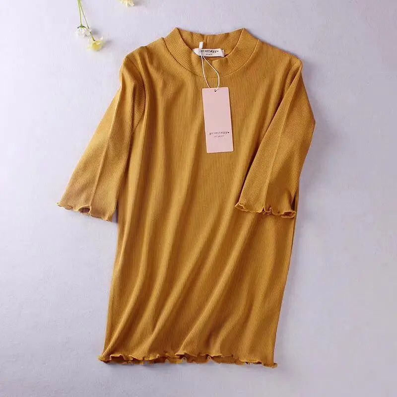 New Ruffles Spring Summer Knitted Women T Shirt High Elasticity Half Sleeves OL Elegant Top Fashion Slim Sexy Female Tshirt D99 
New Ruffles Spring Summer Knitted Women T Shirt High Elasticity Half Sleeves OL Elegant Top Fashion Slim Sexy Female Tshirt D99