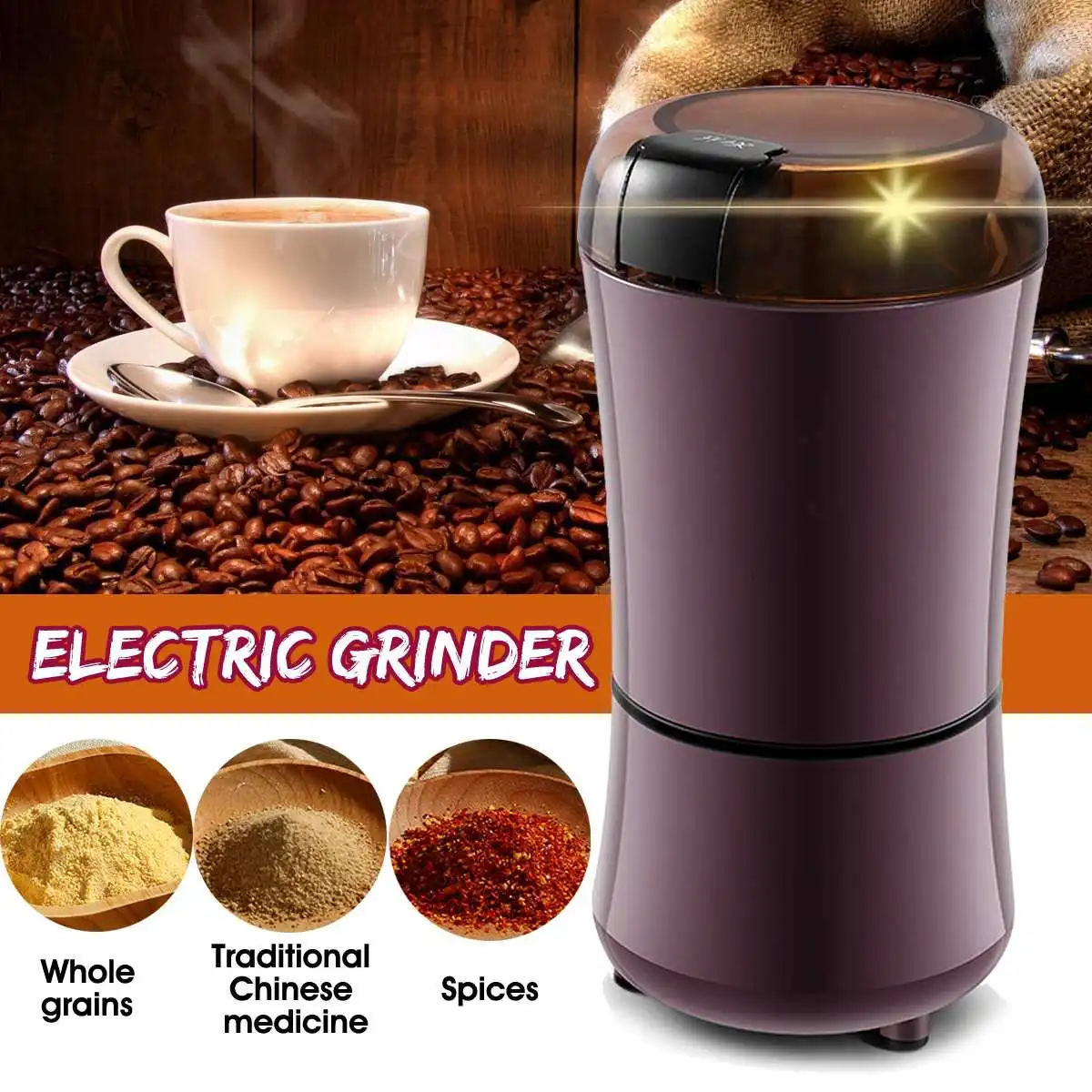 

YKPuii 220V 150W Electric Coffee Beans Mill Grinder Spices Pepper Salt Nuts Grains Grinding Machine With Stainless Steel Blades