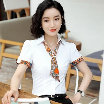Fashion Womens Short-Sleeve Shirts Turn-Down Collar Casual Blouse Female Office Solid Button Shirt Formal Tops With Scarf D0177
Fashion Womens Short-Sleeve Shirts Turn-Down Collar Casual Blouse Female Office Solid Button Shirt Formal Tops With Scarf D0177