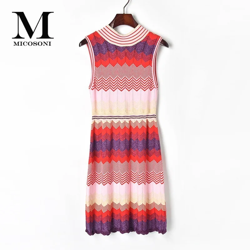 Runway Fashion Colorful Color Stripes 2019 New Golden Line Hollow Sleeveless V-character Backless Knitted Dress for Woman S-L
Runway Fashion Colorful Color Stripes 2019 New Golden Line Hollow Sleeveless V-character Backless Knitted Dress for Woman S-L