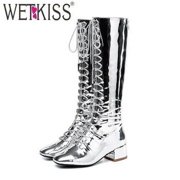 WETKISS Winter Thick Med Heels Chunky Women Boot Square Toe Cross Tied Footwear Patent Leather Female Boot Knee Shoes Woman 2020
WETKISS Winter Thick Med Heels Chunky Women Boot Square Toe Cross Tied Footwear Patent Leather Female Boot Knee Shoes Woman 2020