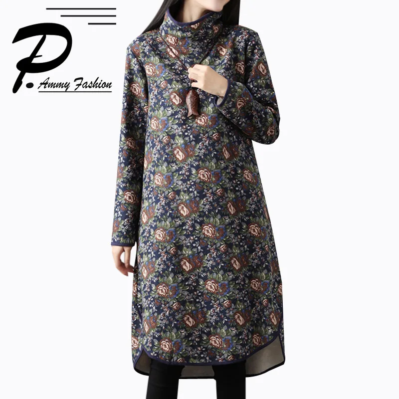 Women's Fleece Lining Thicken Warm Jumper Dress Ladies Plus Size Long Sleeve Loose Tunic Lady voguee Turtleneck Floral Pullover
Women's Fleece Lining Thicken Warm Jumper Dress Ladies Plus Size Long Sleeve Loose Tunic Lady voguee Turtleneck Floral Pullover