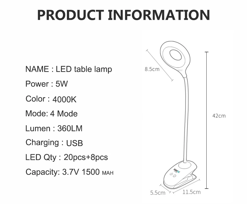 Eye Protection Table Lamp Light Touch Switch Dimmable USB Rechargeable (10)