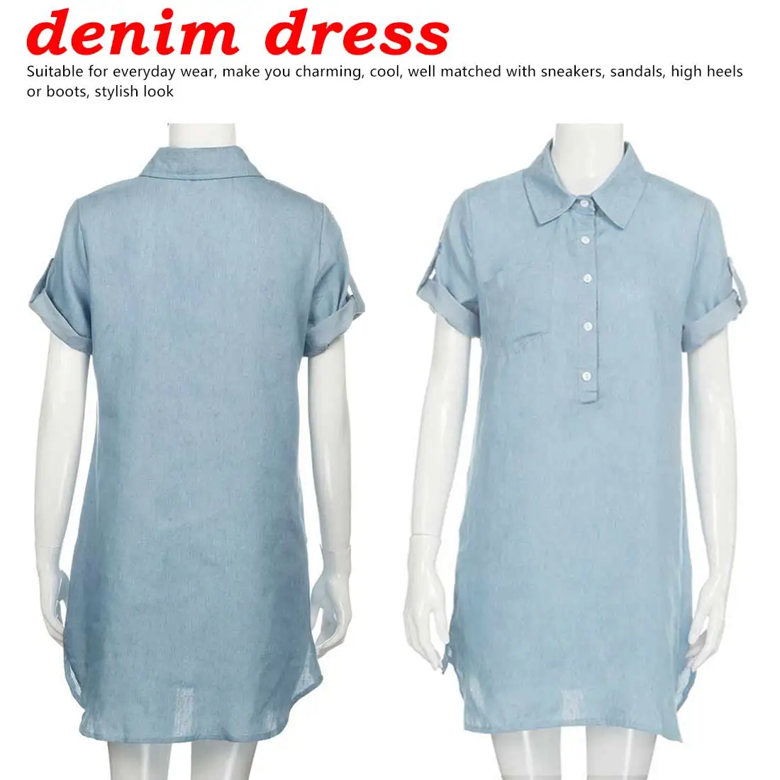 Dress new high quality fashion Summer Short Sleeve Solid Denim Dress Turn Down Collar Mini College style dress women
Dress new high quality fashion Summer Short Sleeve Solid Denim Dress Turn Down Collar Mini College style dress women