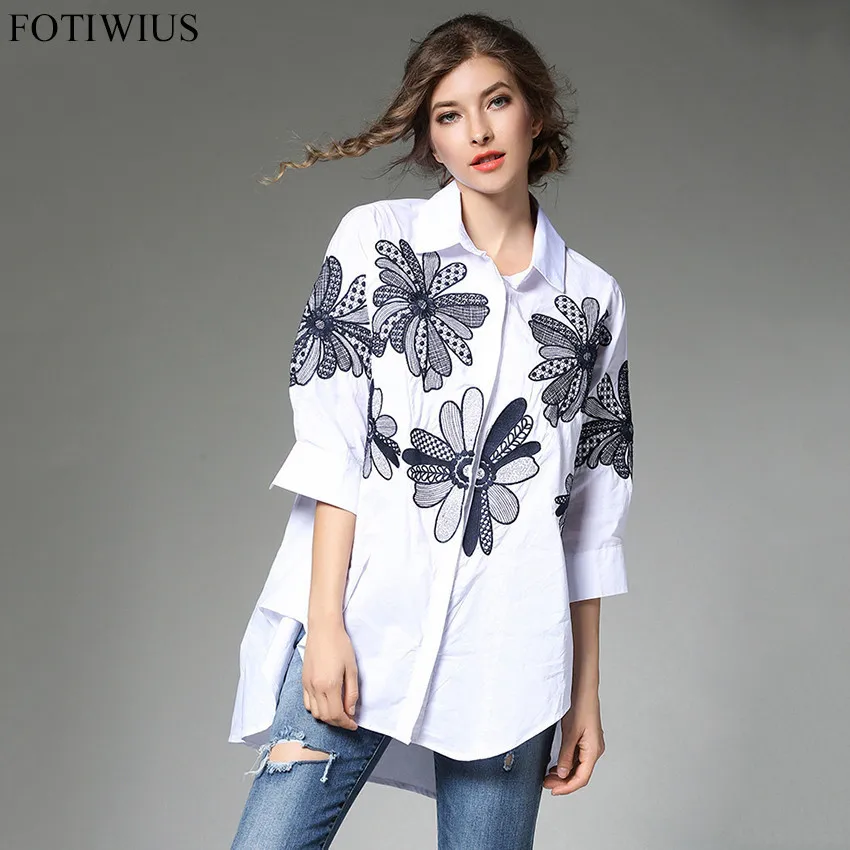 2017 European Fashion Autumn White Shirt Women 3/4 Sleeve Casual Plus Size Shirts Floral Embroidery Blouse Camisas Feminina
2017 European Fashion Autumn White Shirt Women 3/4 Sleeve Casual Plus Size Shirts Floral Embroidery Blouse Camisas Feminina