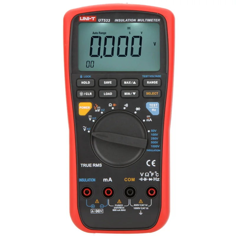 UNI-T UT533 RMS Auto 50~1000V Insulation Earth Resistance Meter Digital Multimeter Capacitance Temperature Tester Megohmmeter
UNI-T UT533 RMS Auto 50~1000V Insulation Earth Resistance Meter Digital Multimeter Capacitance Temperature Tester Megohmmeter