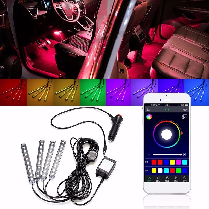 1Set 9LED RGB font b Car b font font b Interior b font Decorative Floor Atmosphere