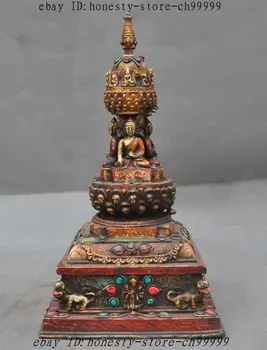 12" Old Tibet Buddhism Fane Bronze Inlay Gem Sakyamuni Buddha Tower stupa pagoda
12" Old Tibet Buddhism Fane Bronze Inlay Gem Sakyamuni Buddha Tower stupa pagoda