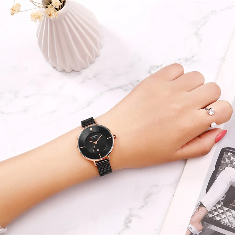 Женские Элегантные сетчатые часы браслет CURREN Простые аналоговые кварцевые
