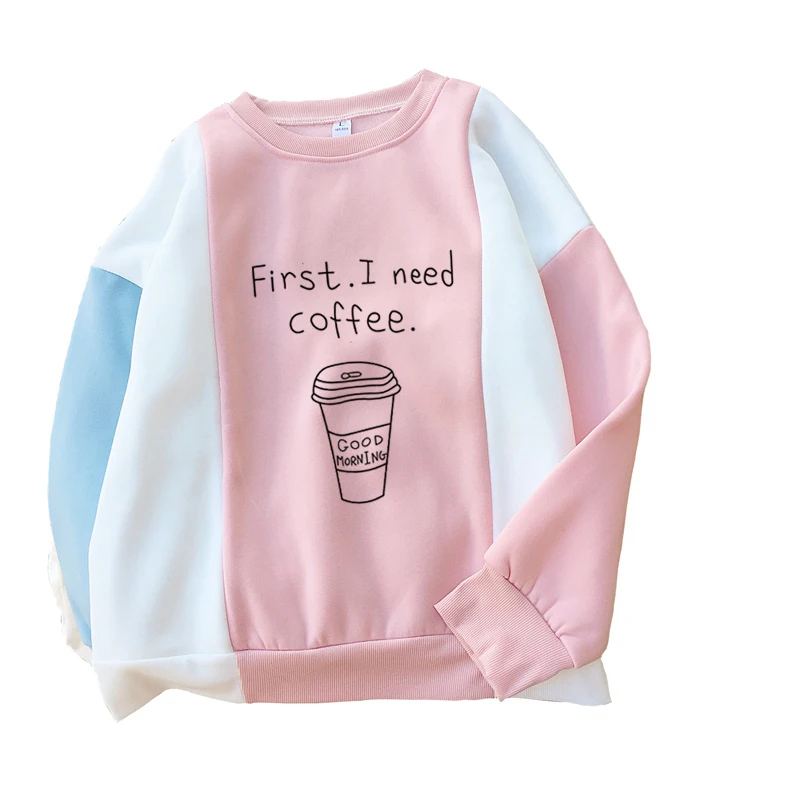 Female Long Sleeve Fleece Hoodies Sweatshirt Kawaii Funny First I need Coffee Print Pullover Harajuku Women Casual Clothing 2018 
Female Long Sleeve Fleece Hoodies Sweatshirt Kawaii Funny First I need Coffee Print Pullover Harajuku Women Casual Clothing 2018