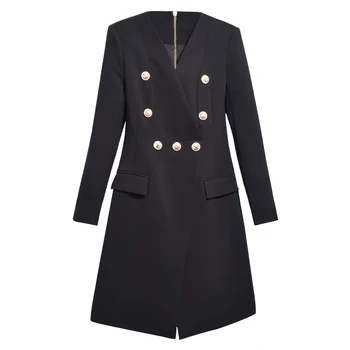 Runway 2019 spring new fashion commuter temperament V-neck ladies suit dress double-breasted black slim dress high quality
Runway 2019 spring new fashion commuter temperament V-neck ladies suit dress double-breasted black slim dress high quality