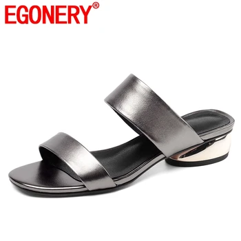 

EGONERY shoes woman 2019 summer new concise casual handmade genuine leather woman slippers outside med strange style sandals