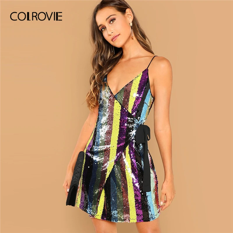 COLROVIE Spaghetti Strap Wrap Knot Fitted Cami Sexy Sequin Dress Women 2019 Summer Sleeveless A Line Club Short Party Dress
COLROVIE Spaghetti Strap Wrap Knot Fitted Cami Sexy Sequin Dress Women 2019 Summer Sleeveless A Line Club Short Party Dress