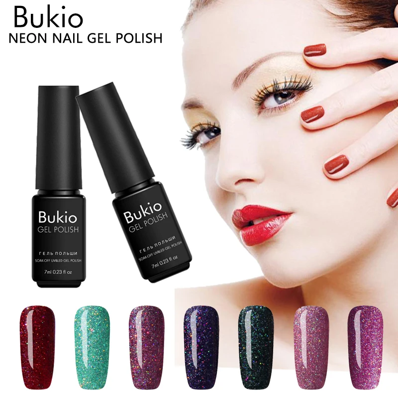 Набор гель лаков Bukio Shimmer для маникюра с УФ неоновыми блестками лампа Гель лак
