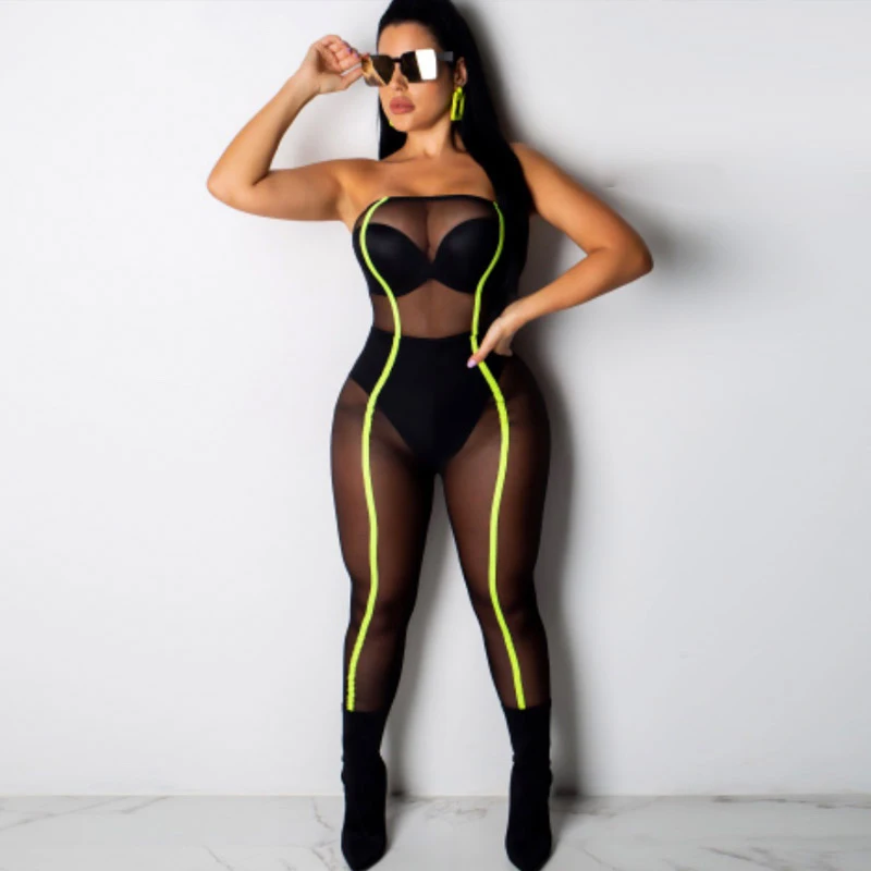 Plus Size Women Clothing Sexy One Piece Jumpsuits Summer Strapless Mesh See Through Patchwork Striped Skinny Jumpsuit Overalls
Plus Size Women Clothing Sexy One Piece Jumpsuits Summer Strapless Mesh See Through Patchwork Striped Skinny Jumpsuit Overalls