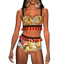 Feminino dividir maiô banhista terno de banho biquini biquíni borlas mulheres underwire étnico folclórica-personalizado sexy plavky tankini maillot(China)