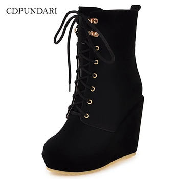 CDPUNDARI Lace up Suede Wedges Ankle boots for women high heels platforms Short boots Ladies Winter shoes woman
CDPUNDARI Lace up Suede Wedges Ankle boots for women high heels platforms Short boots Ladies Winter shoes woman