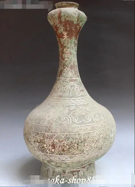 13" Antique Chinese Bronze Ware Strange Symbol Flower Vase Bottle Vases Statue
13" Antique Chinese Bronze Ware Strange Symbol Flower Vase Bottle Vases Statue