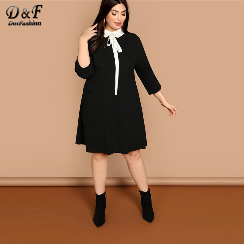 Dotfashion Plus Size Black Tie Neck Contrast Collar Pocket Front Dress Women Clothes 2019 Autumn Casual Knee Length Preppy Dress
Dotfashion Plus Size Black Tie Neck Contrast Collar Pocket Front Dress Women Clothes 2019 Autumn Casual Knee Length Preppy Dress