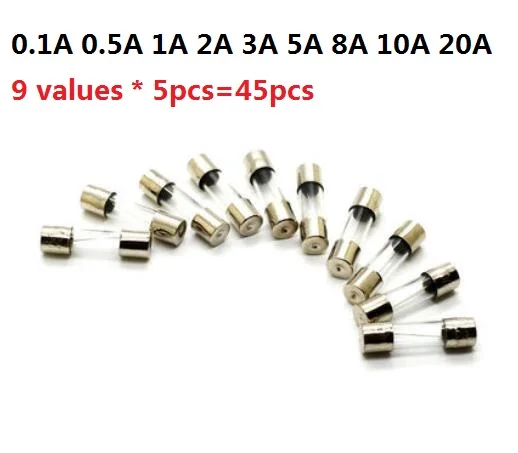 9values*5pcs=45pcs glass 5*20 fuse kit 0.1A 0.5A 1A 2A 3A 5A 8A 10A 20A Fast blow Assorted kit set pack 5MM*20MM
9values*5pcs=45pcs glass 5*20 fuse kit 0.1A 0.5A 1A 2A 3A 5A 8A 10A 20A Fast blow Assorted kit set pack 5MM*20MM