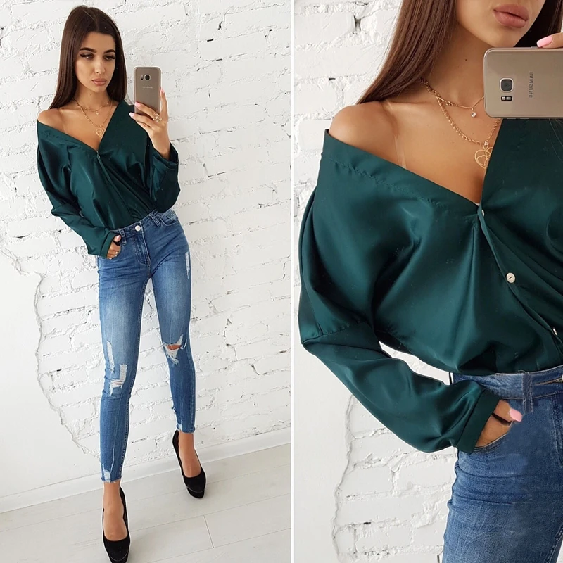 2019 Autumn fashion women loose blouse sexy v-neck long-sleeved bat sleeve shirts casual solid color elegant tops
2019 Autumn fashion women loose blouse sexy v-neck long-sleeved bat sleeve shirts casual solid color elegant tops