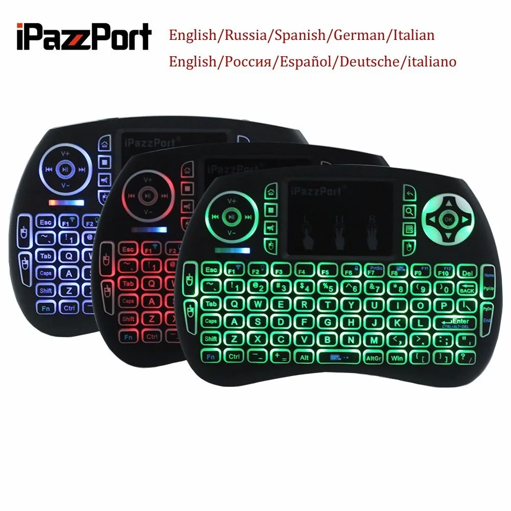 

Russia Spanish German Italian Ipazzport Mini 2.4GHz Wireless Keyboard BRG Backlight Air Mouse Touchpad 92 Keys for Smart TV Box